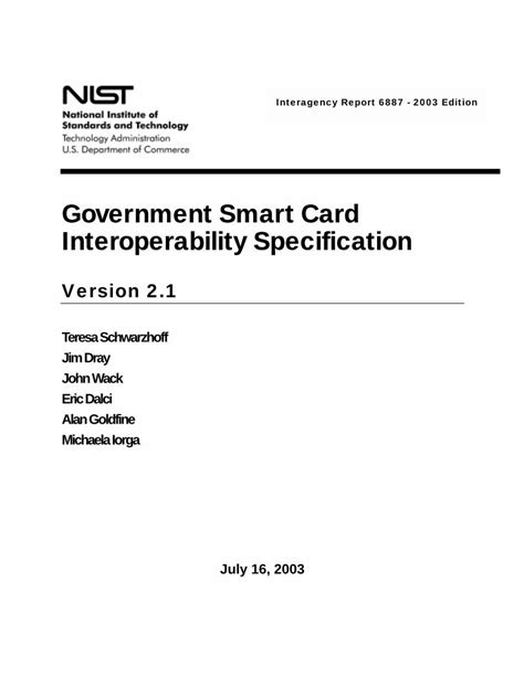 government smart card interoperability specification v2.1 gsc-is|NIST.gov .